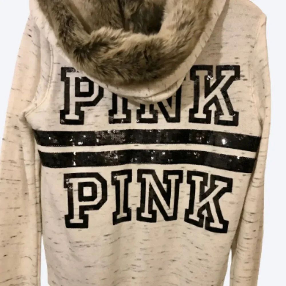 Y2K Victoria's Secret PINK Super Cute Bling Fur Front-Zip Hoodie